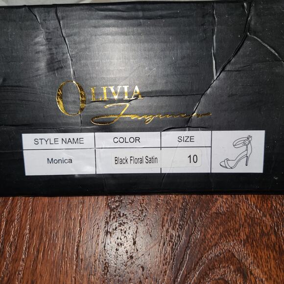 Olivia Ferguson Monica Black Floral Embroidered Satin Ankle Strap Open Toe , 10 - Picture 10 of 10